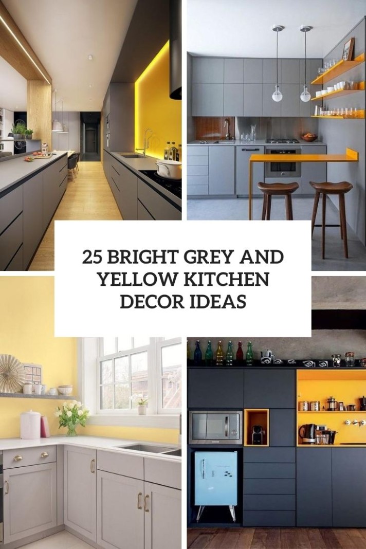 3 Bright Grey And Yellow Kitchen Decor Ideas - DigsDigs - grey kitchens cabinets with yellow island
