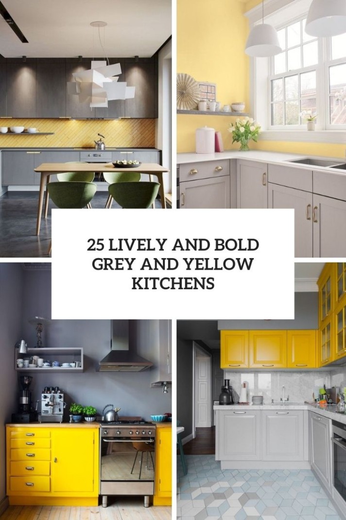 3 Lively And Bold Grey And Yellow Kitchens - Shelterness - grey kitchens cabinets with yellow island