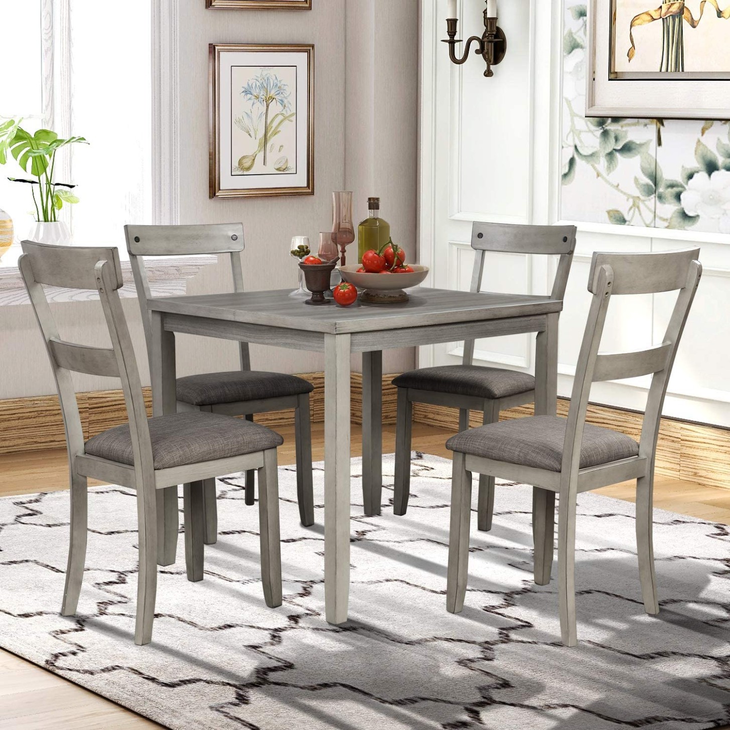 BTMWAY Dining Table Set for 3, Industrial Wooden Kitchen Dining  - grey kitchen table