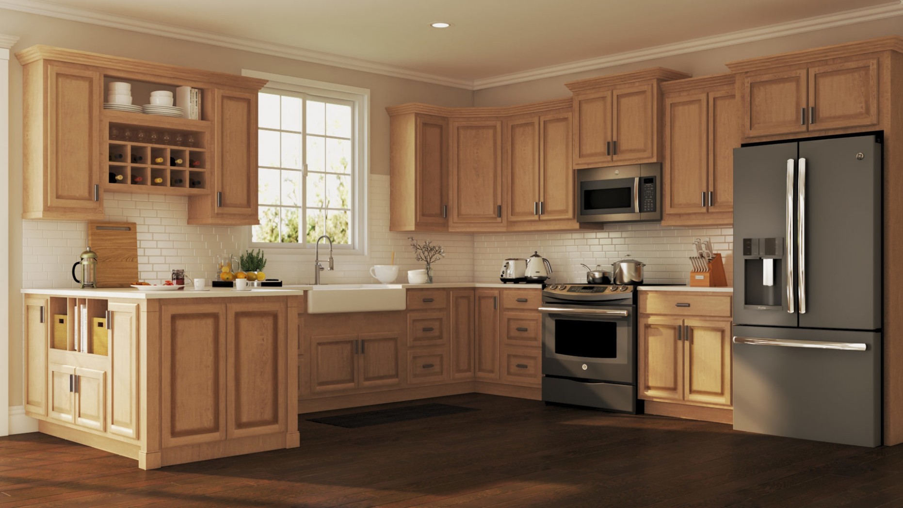 Hampton Base Kitchen Cabinets in Medium Oak – Kitchen – The Home Depot - kitchen cabinets pictures