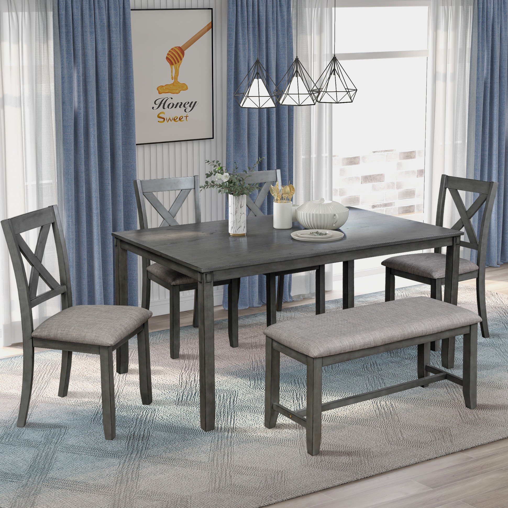 Kitchen Table Sets with Chairs, 3 Piece Dining Table Set, Modern Kitchen  Table Sets with 3 Chairs and 3 Bench, Kitchen Table and Chair Sets for  Home,  - grey kitchen table