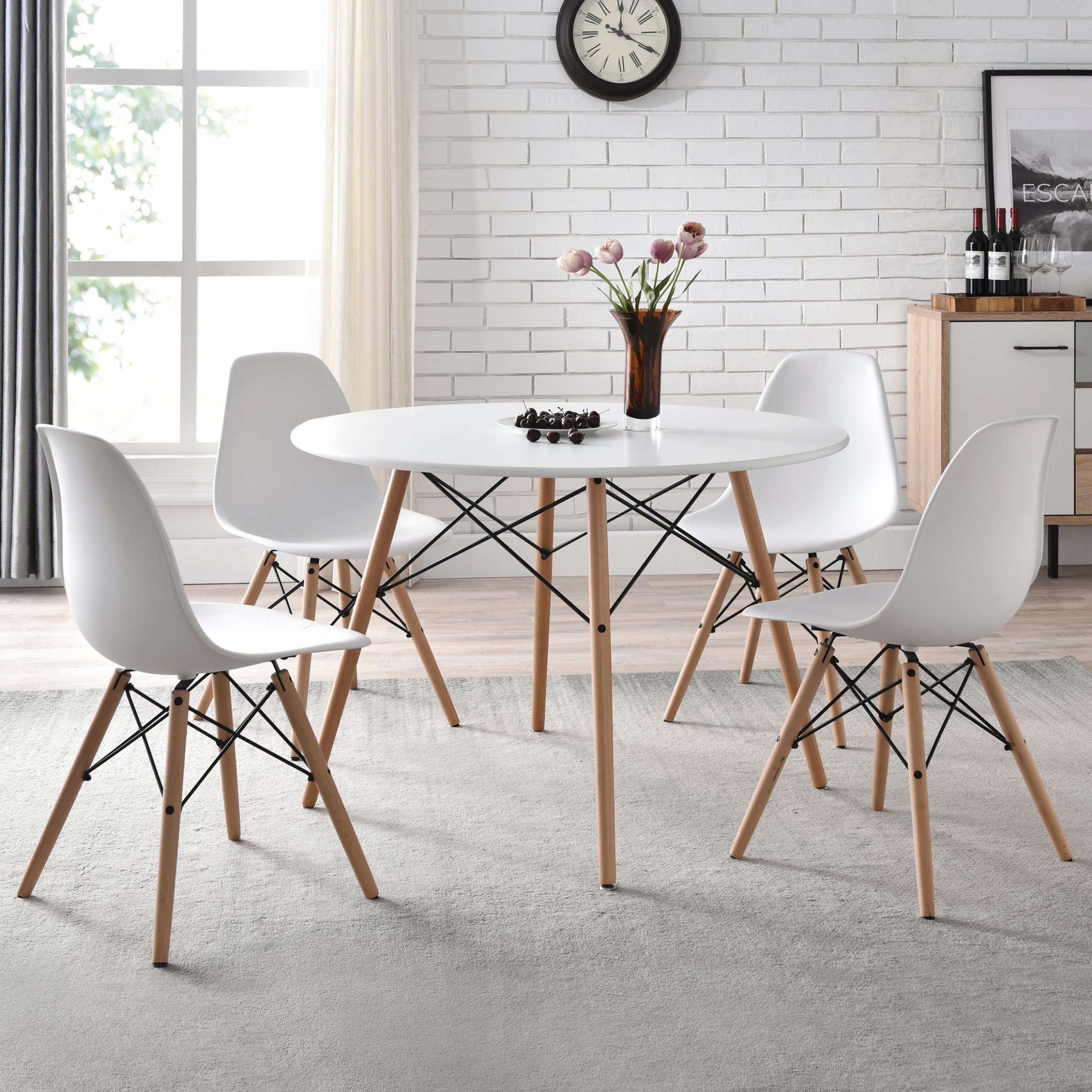 Mainstays Mid-Century Modern Dining Chair, Set of 5, White and Beech Color - modern kitchen chairs